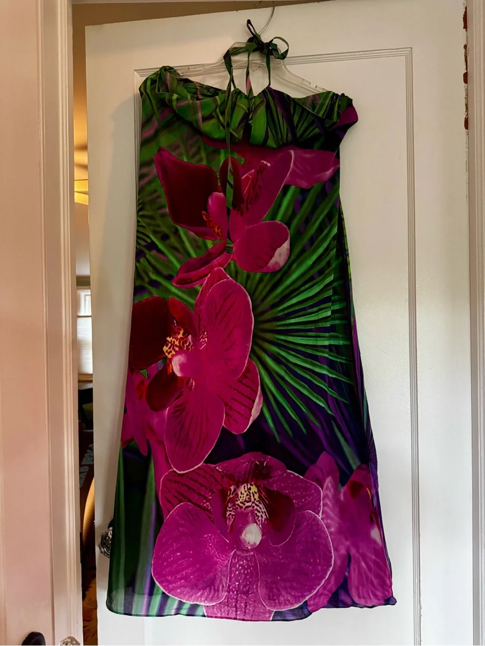 Natori Strapless Tropical Orchid Dress - Pink & Green